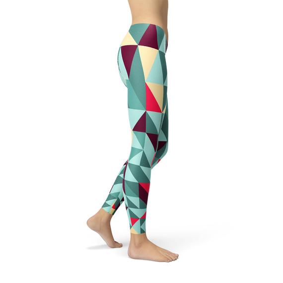 Womens Leggings w/ Colorful Geometric Triangles