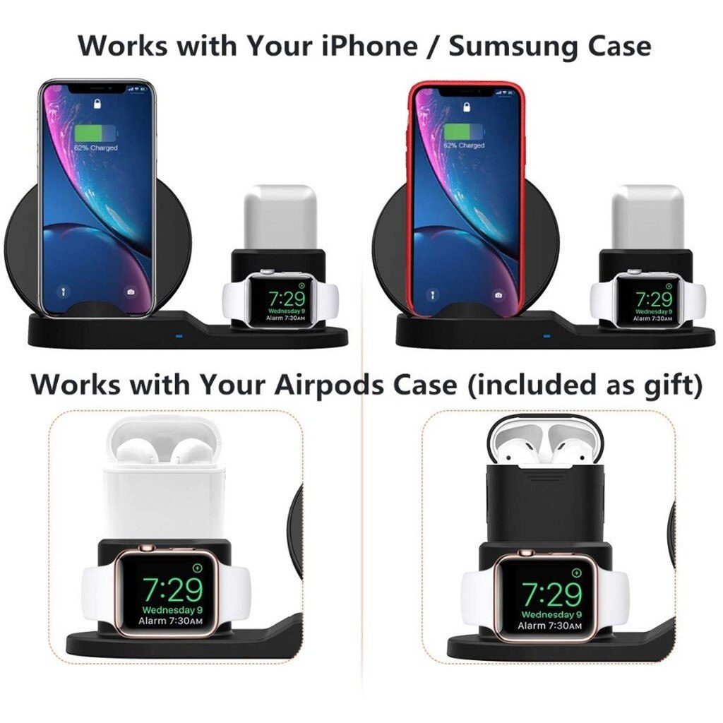3in1 Wireless Charger Stand Qi 15W Fast Charging