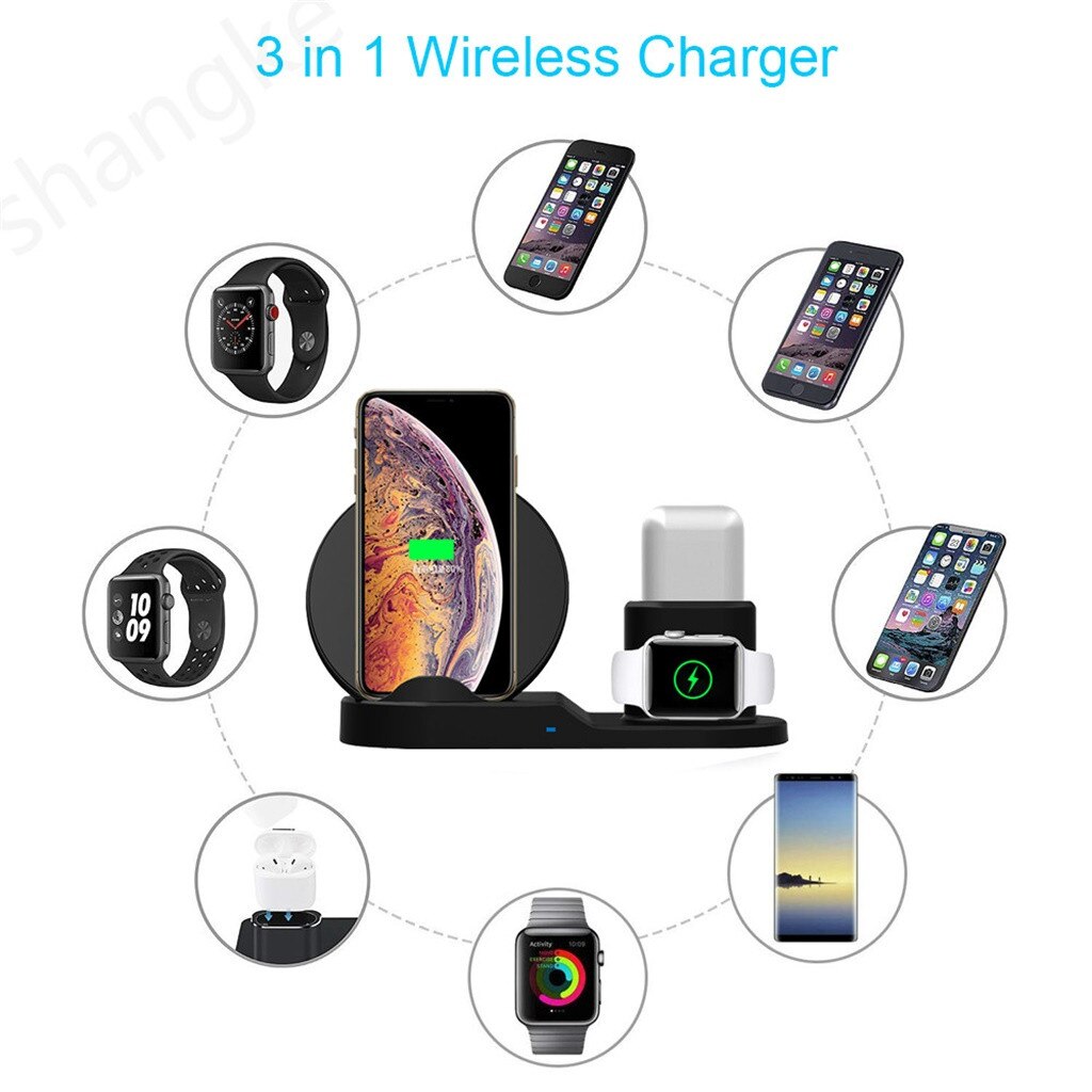 3in1 Wireless Charger Stand Qi 15W Fast Charging